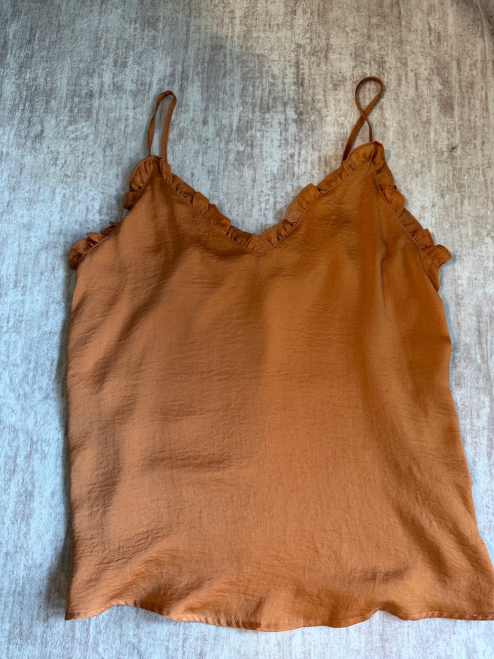 Rust Orange Ruffle-Trim Spaghetti Strap Cami